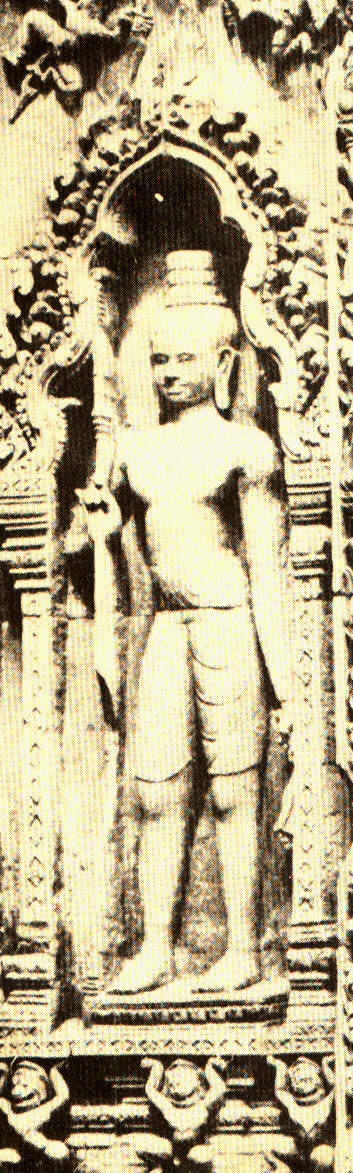 Click on picture to learn about ancient art, a guardian carving onthe front wall of a temple-mountain